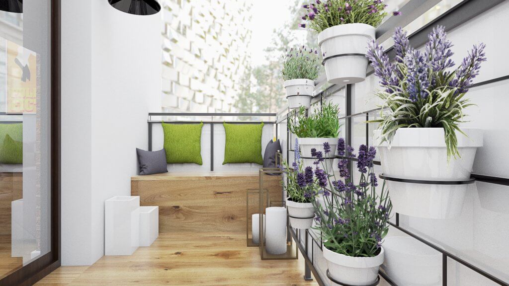 projekt balkonu z roślinami